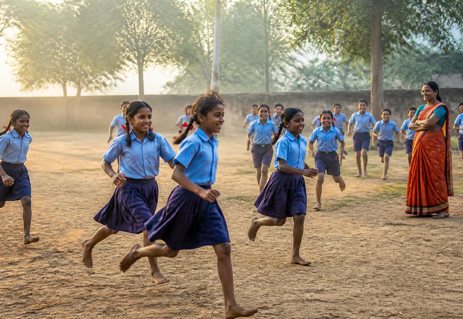 Students running and playing together on the school playground